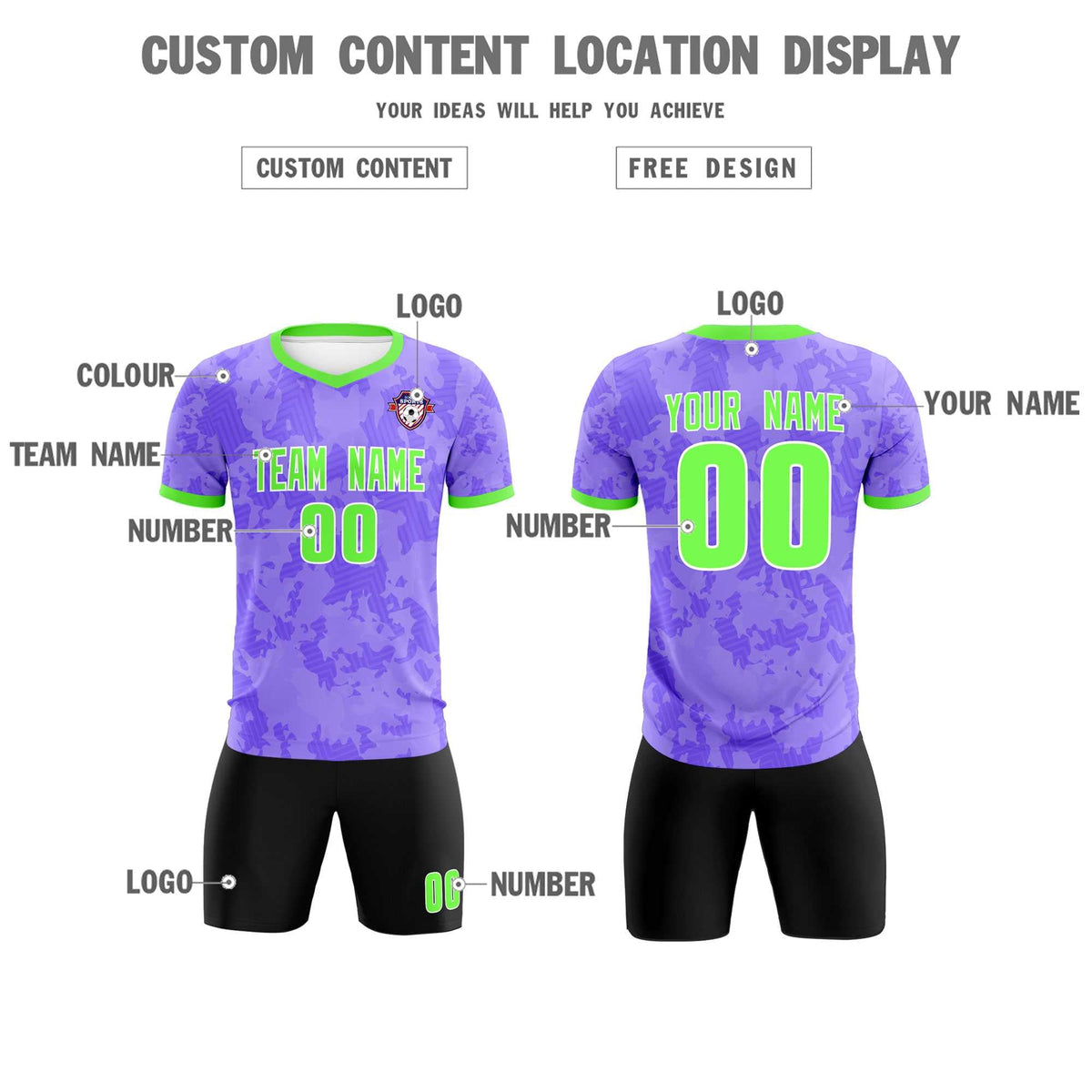 Custom Light Purple Camo sports Soccer Tops/Sets Jersey