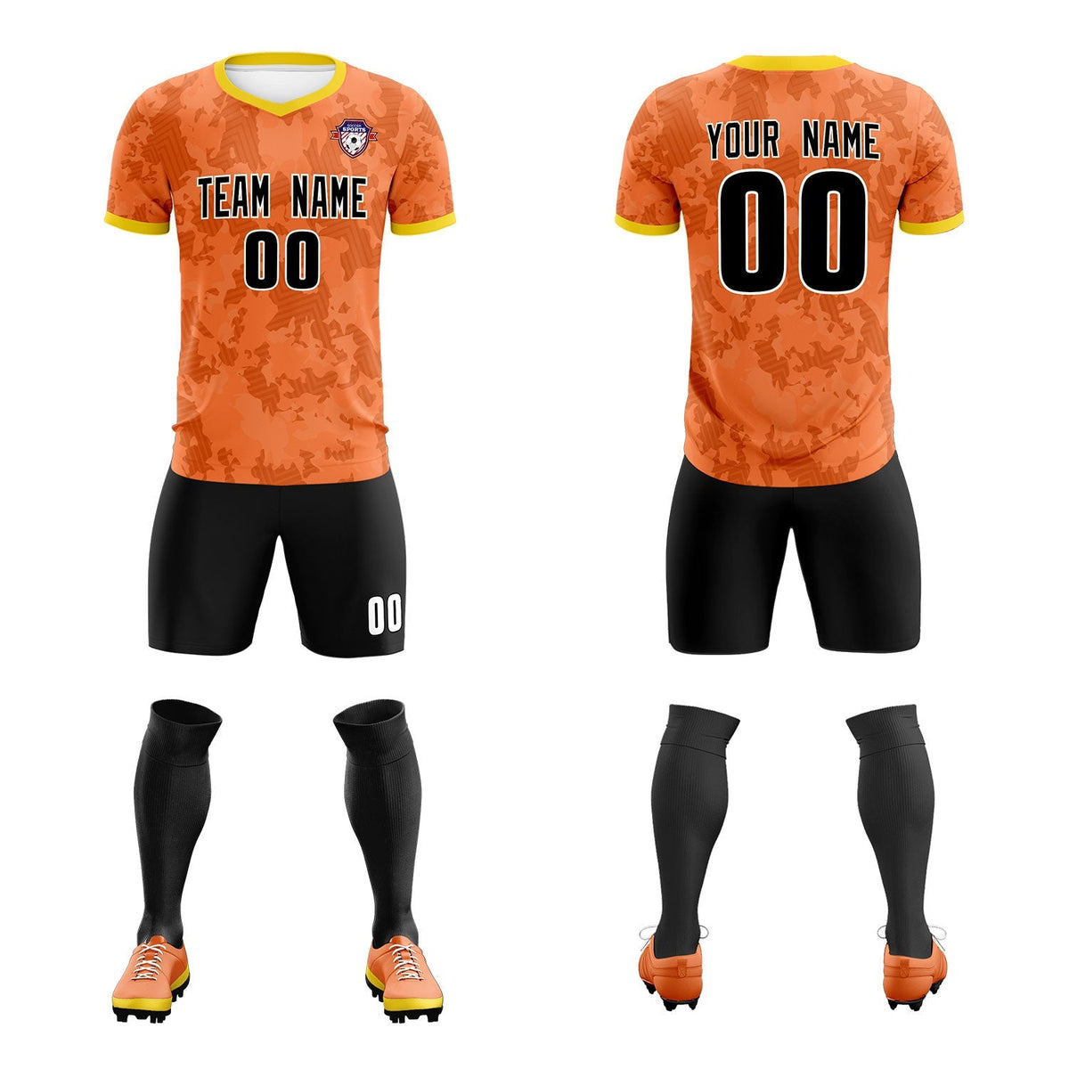 Custom Orange Camo sports Soccer Tops/Sets Jersey