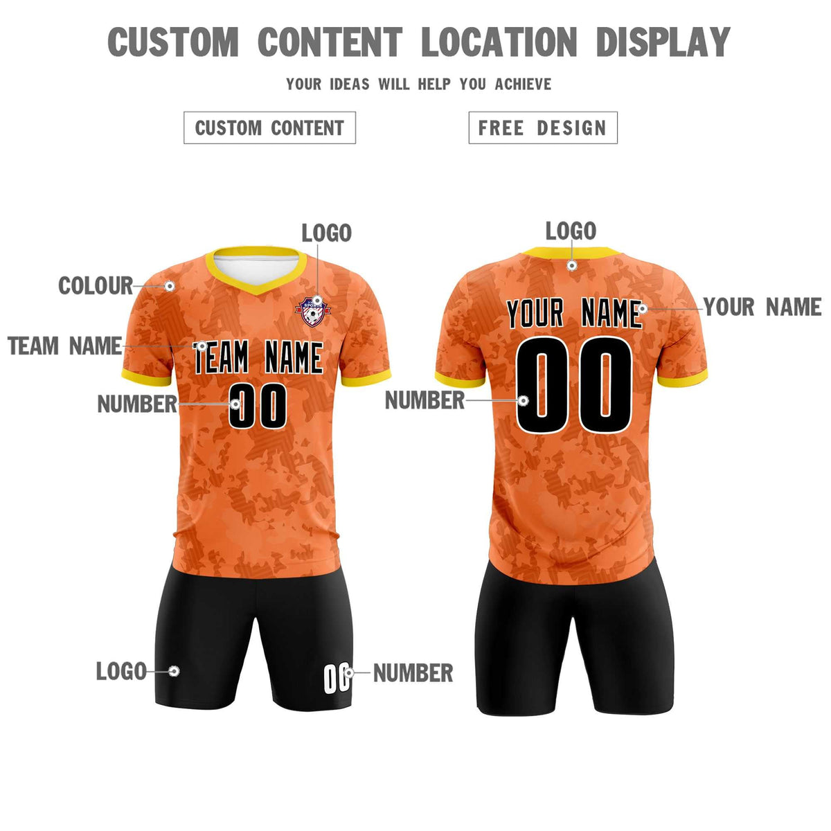 Custom Orange Camo sports Football Kit Jersey