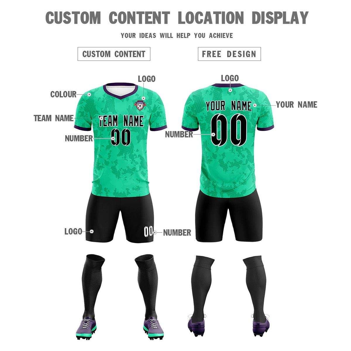 Custom Neon Green Camo sports Soccer Tops/Sets Jersey