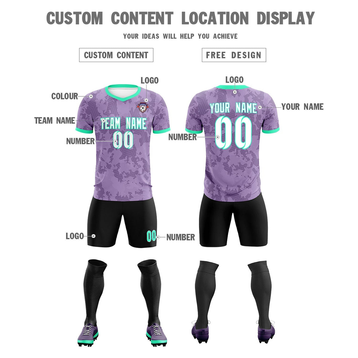 Custom Light Purple Camo sports Soccer Tops/Sets Jersey