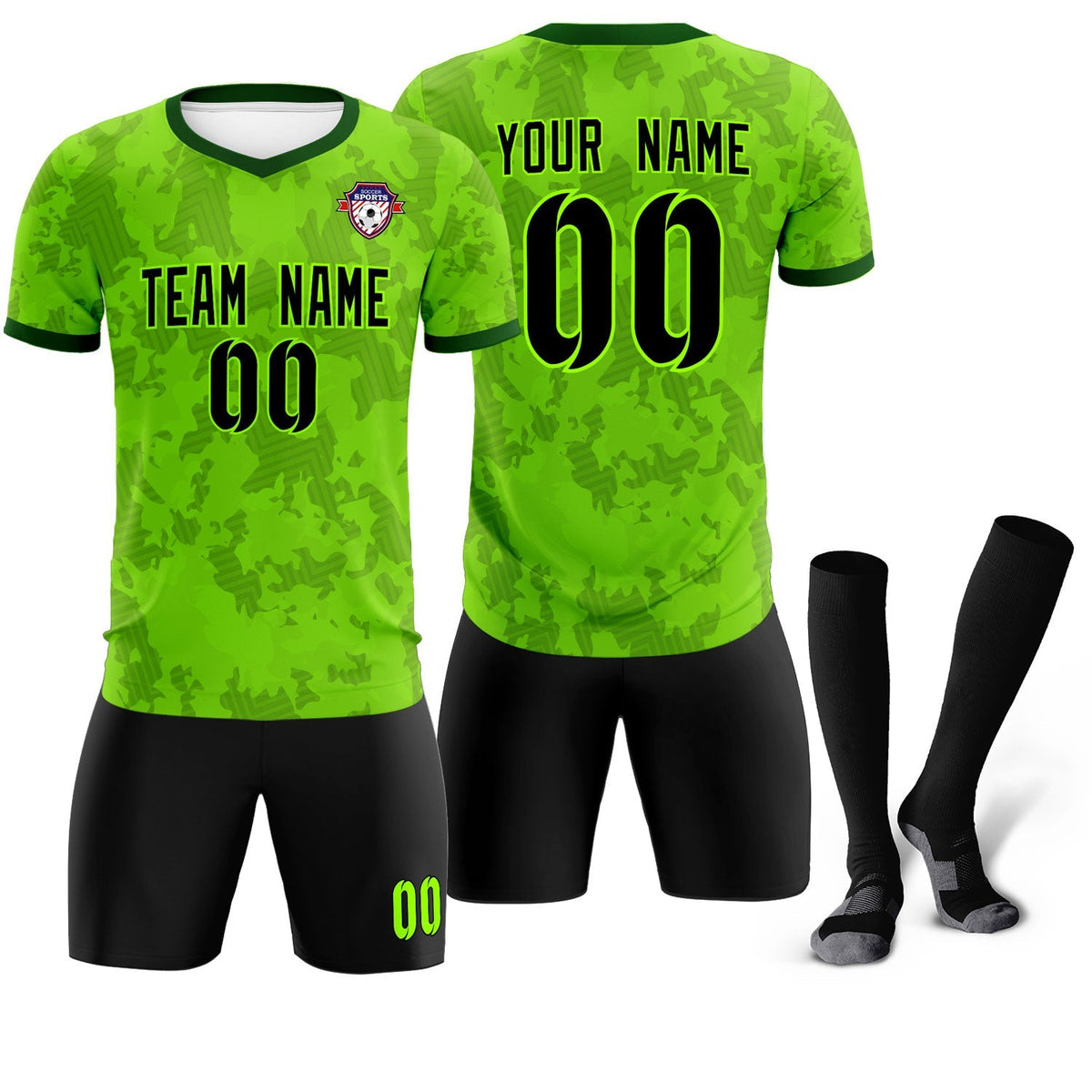 Custom Green Camo sports Football Kit Jersey