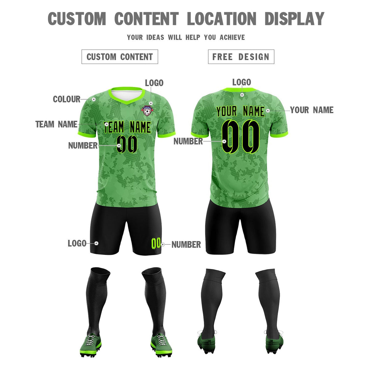 Custom Green Camo sports Football Kit Jersey