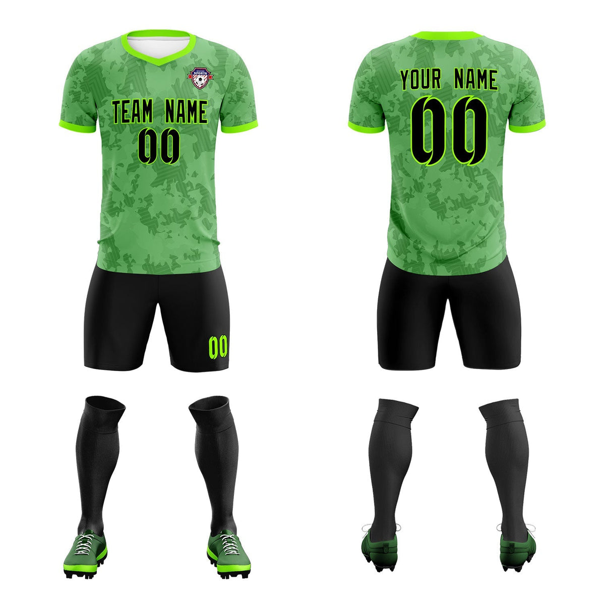Custom Green Camo sports Football Kit Jersey