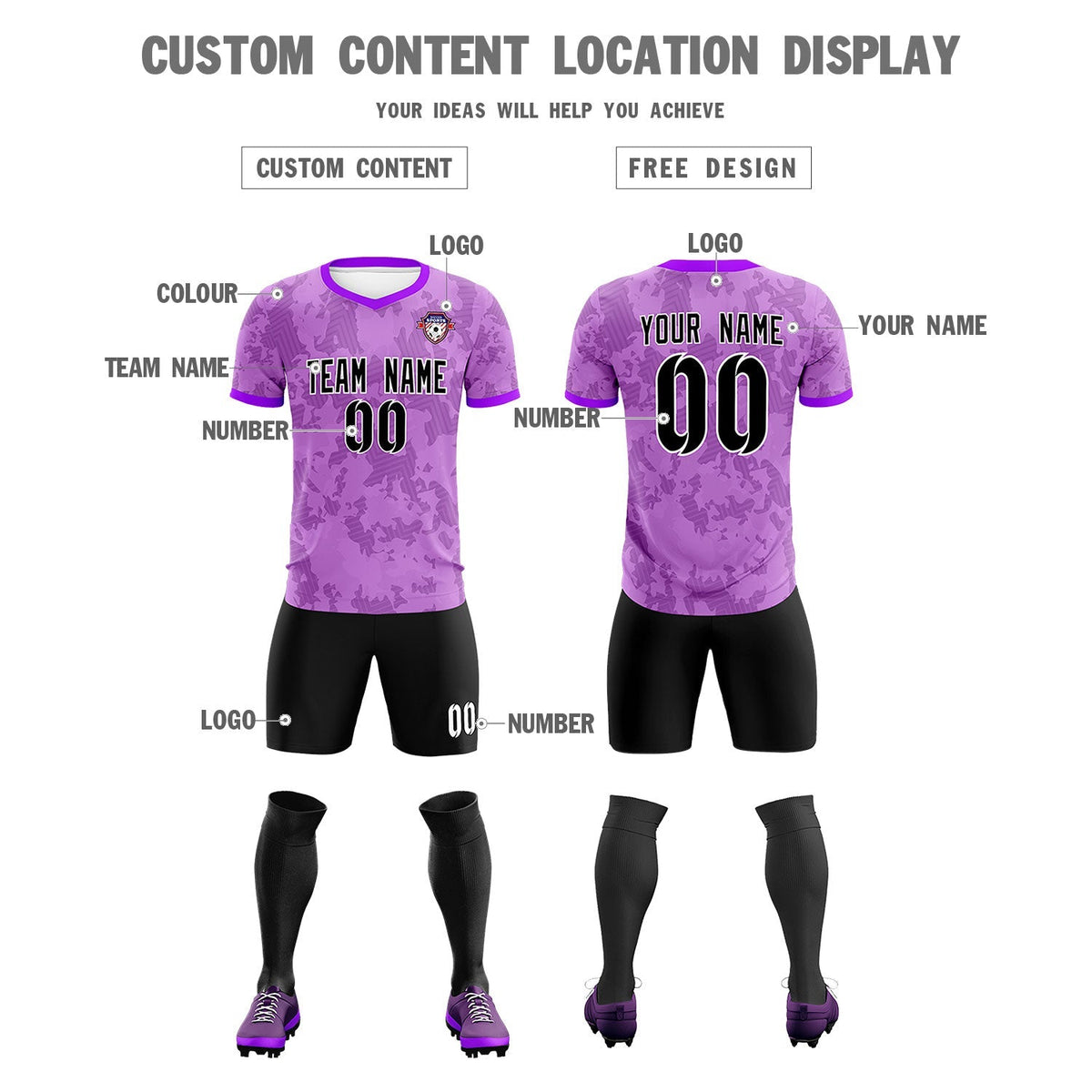 Custom Light Purple Camo sports Soccer Tops/Sets Jersey