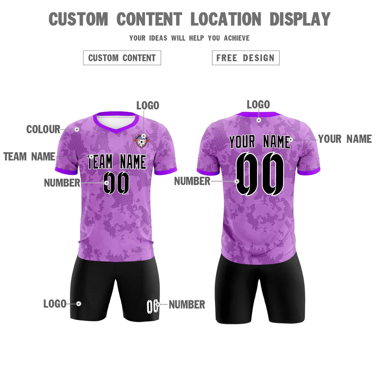 Custom Light Purple Camo sports Soccer Tops/Sets Jersey