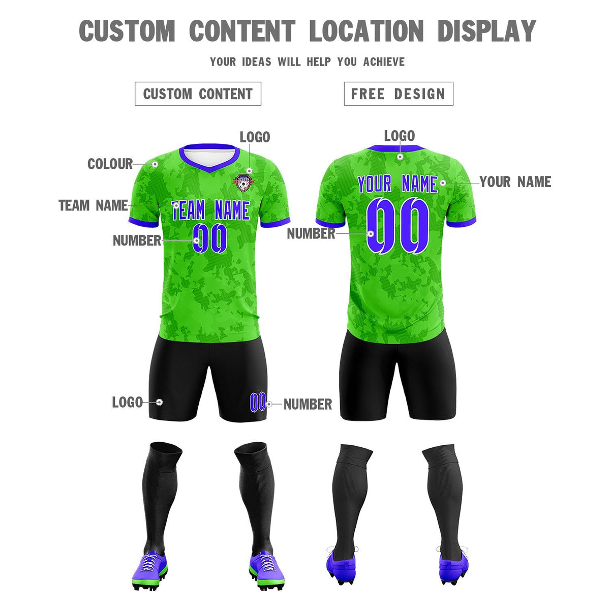Custom Neon Green Camo sports Soccer Tops/Sets Jersey