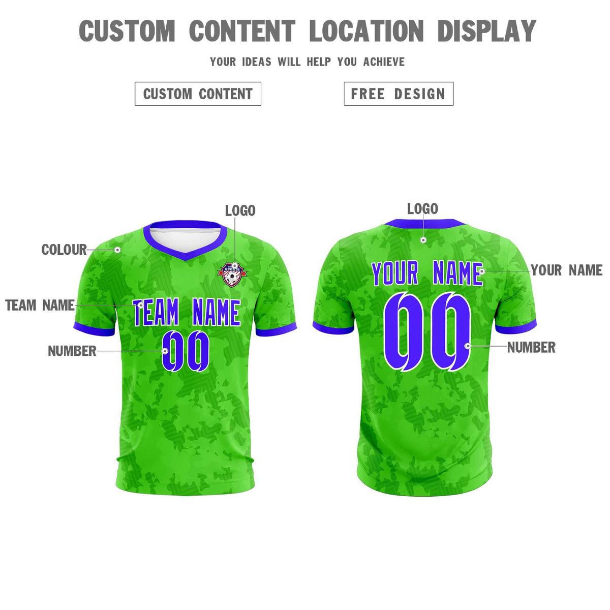 Custom Neon Green Camo sports Soccer Tops/Sets Jersey