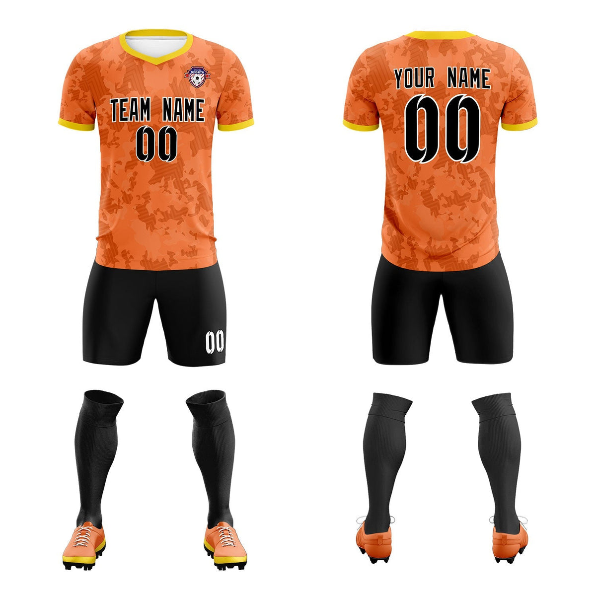 Custom Orange Camo sports Football Kit Jersey