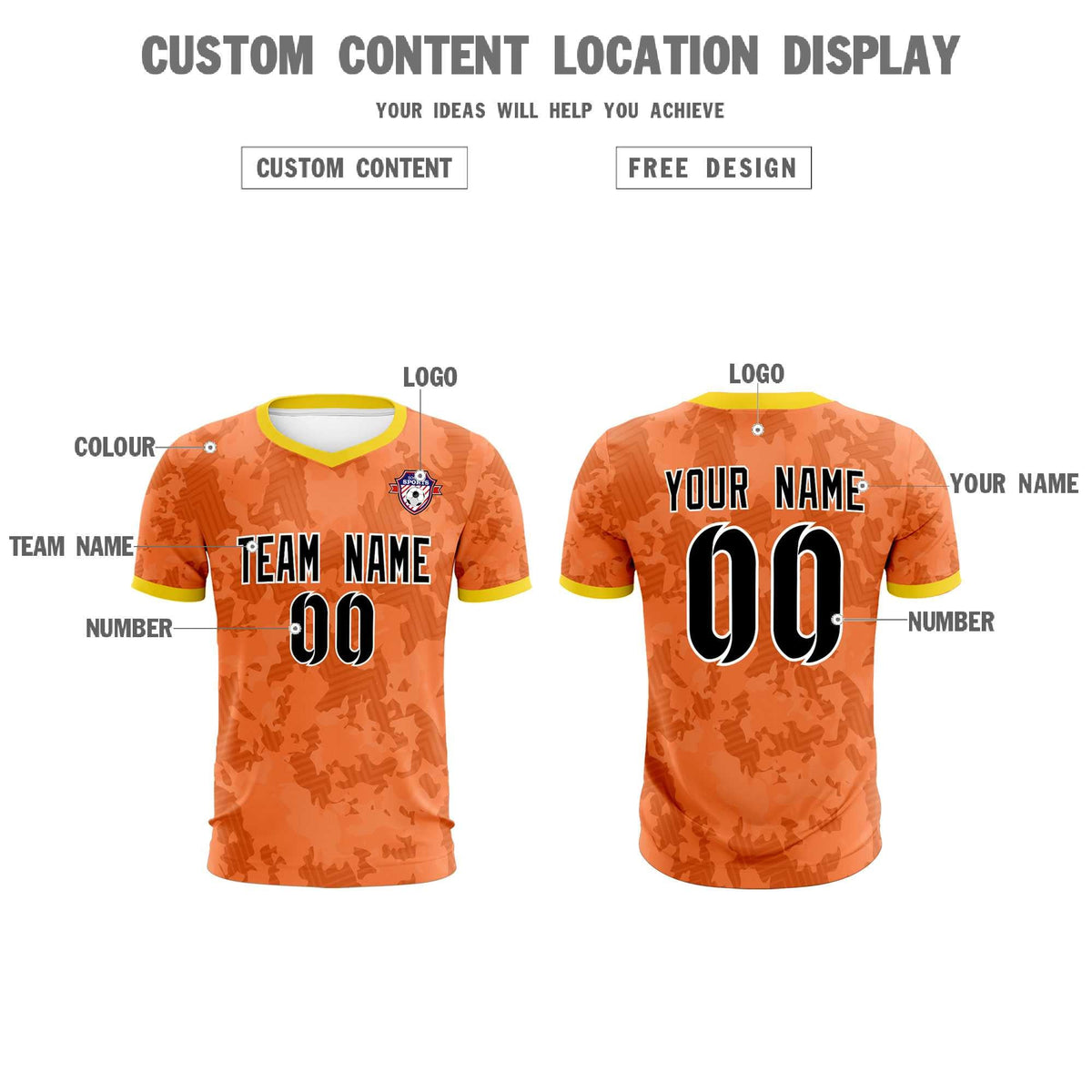 Custom Orange Camo sports Football Kit Jersey
