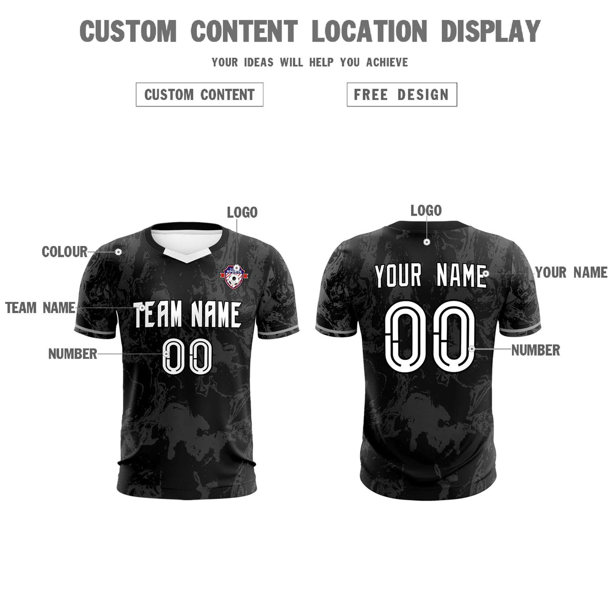 Custom Black Classic Graffiti Pattern Sportswear Football Kit Jersey