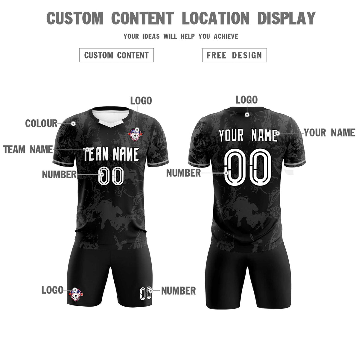 Custom Black Classic Graffiti Pattern Sportswear Football Kit Jersey