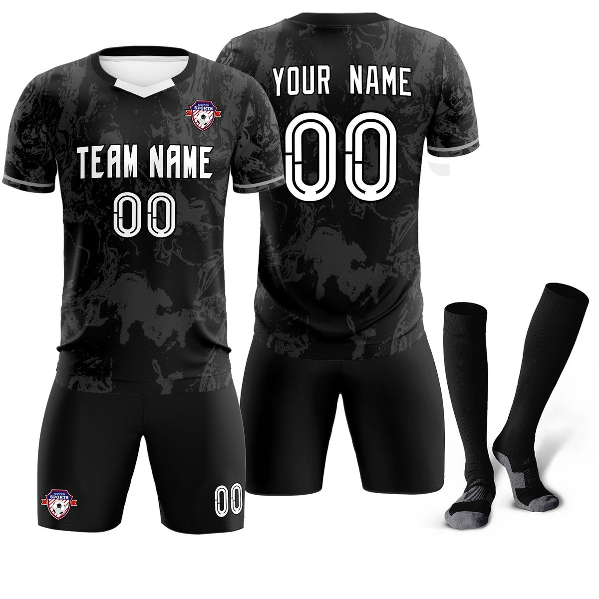 Custom Black Classic Graffiti Pattern Sportswear Soccer Tops/Sets Jersey