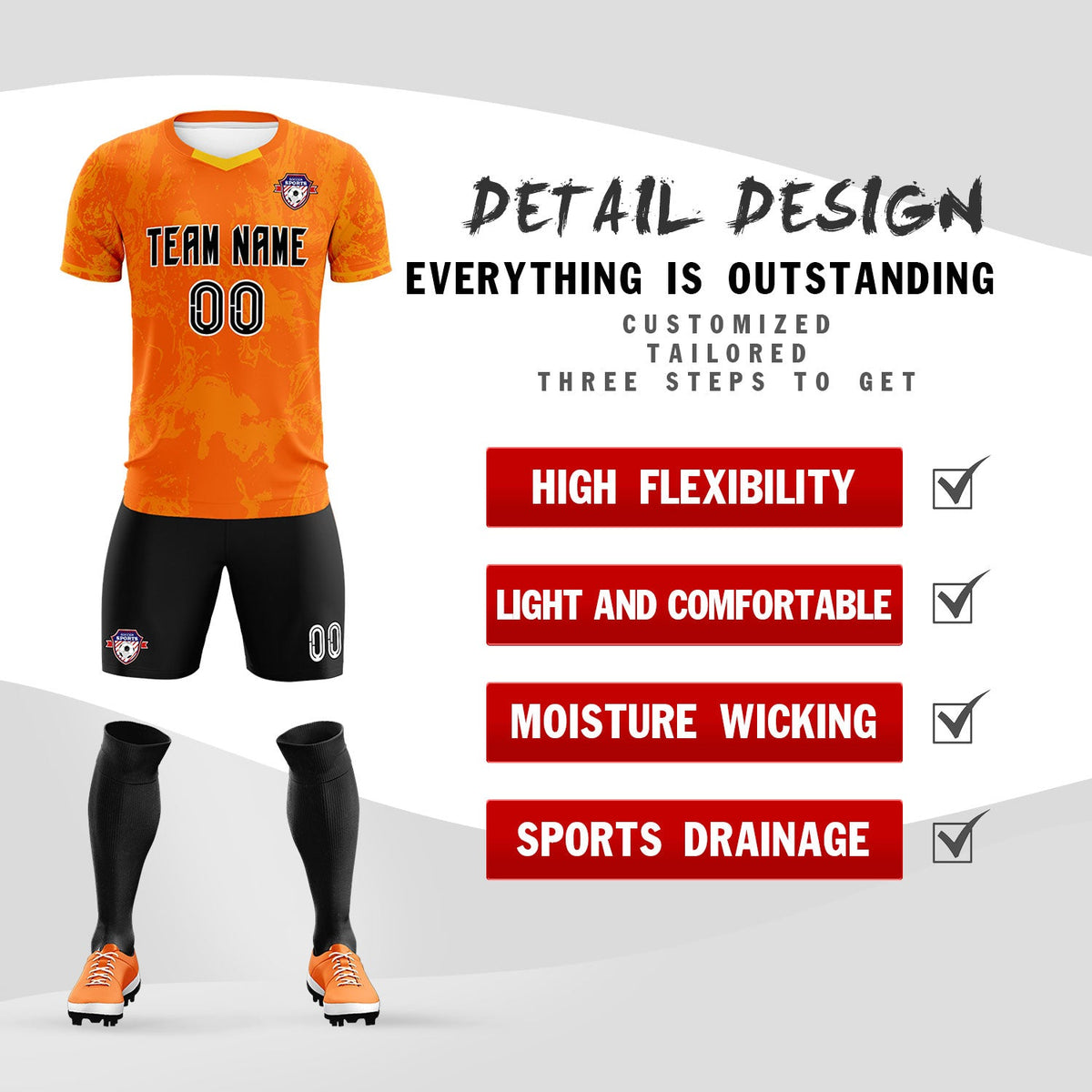 Custom Orange Classic Graffiti Pattern Sportswear Football Kit Jersey