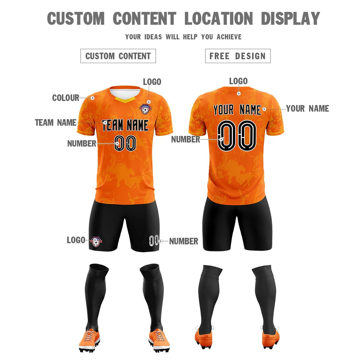 Custom Orange Classic Graffiti Pattern Sportswear Football Kit Jersey