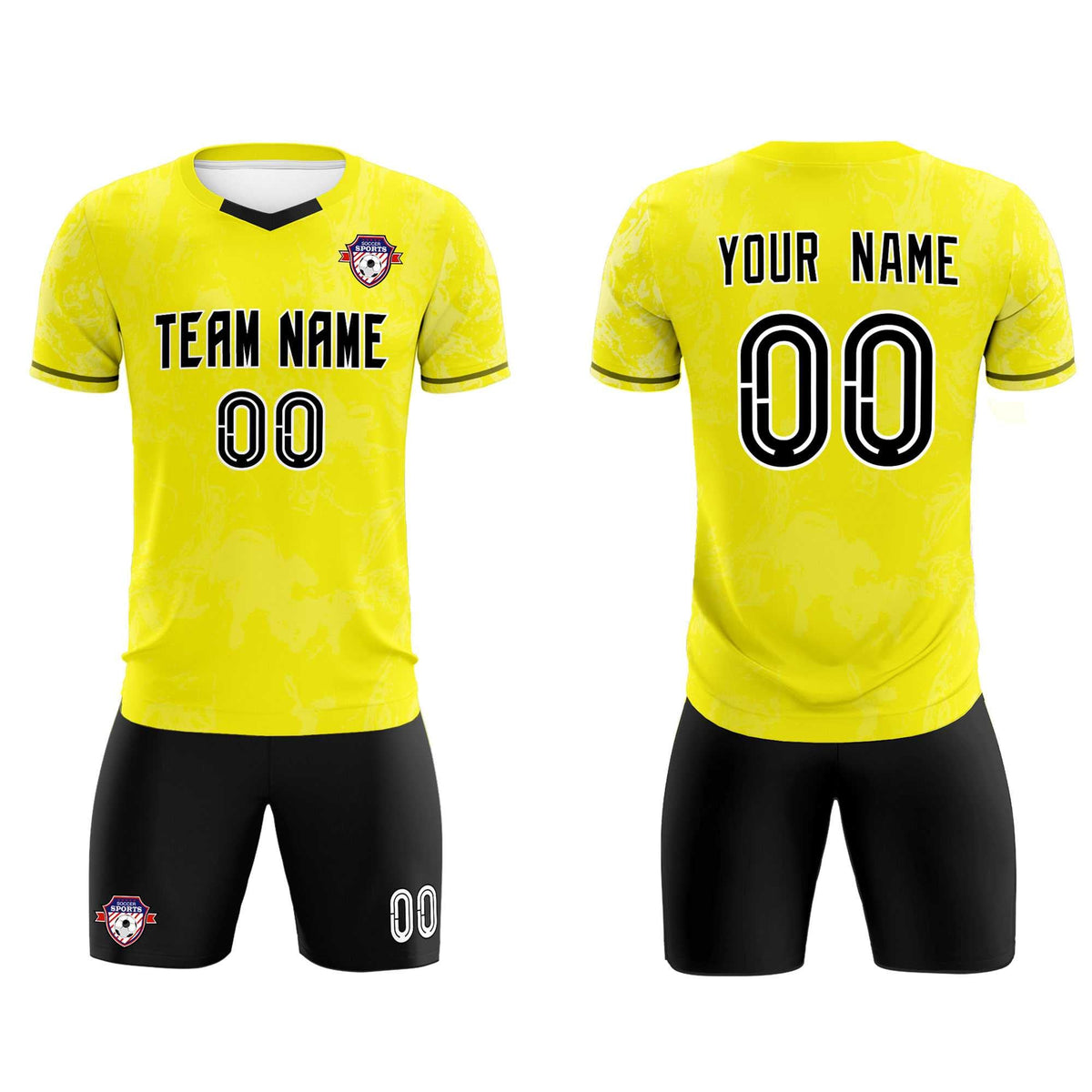 Custom Yellow Classic Graffiti Pattern Sportswear Soccer Tops/Sets Jersey