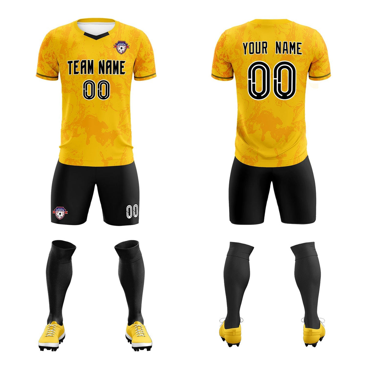 Custom Gold Classic Graffiti Pattern Sportswear Soccer Tops/Sets Jersey