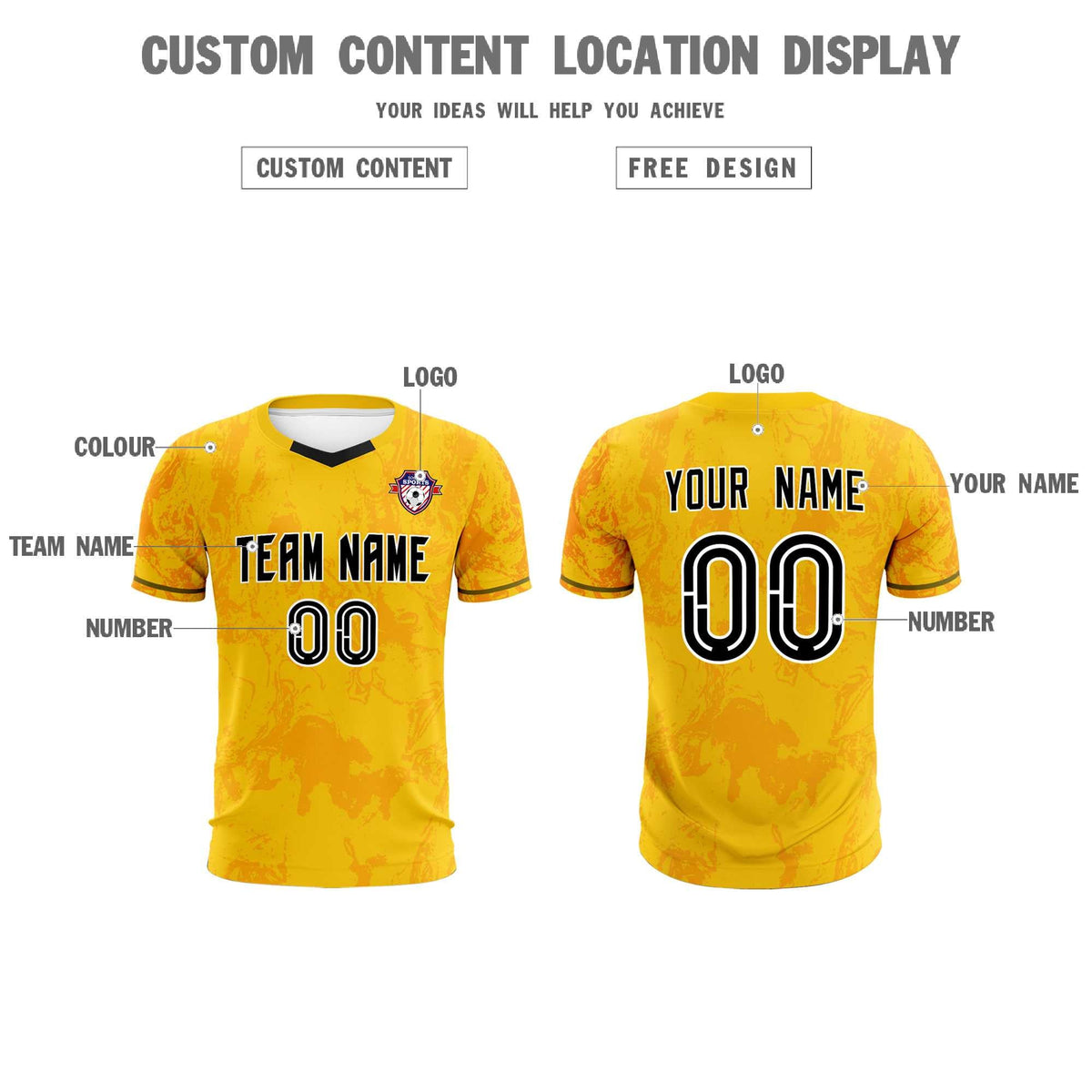 Custom Gold Classic Graffiti Pattern Sportswear Football Kit Jersey