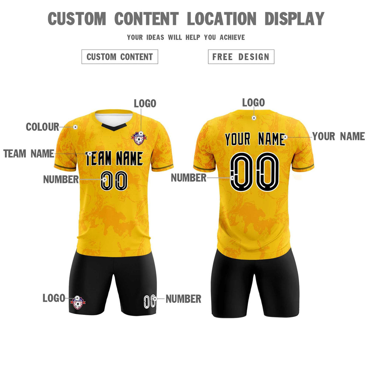 Custom Gold Classic Graffiti Pattern Sportswear Soccer Tops/Sets Jersey