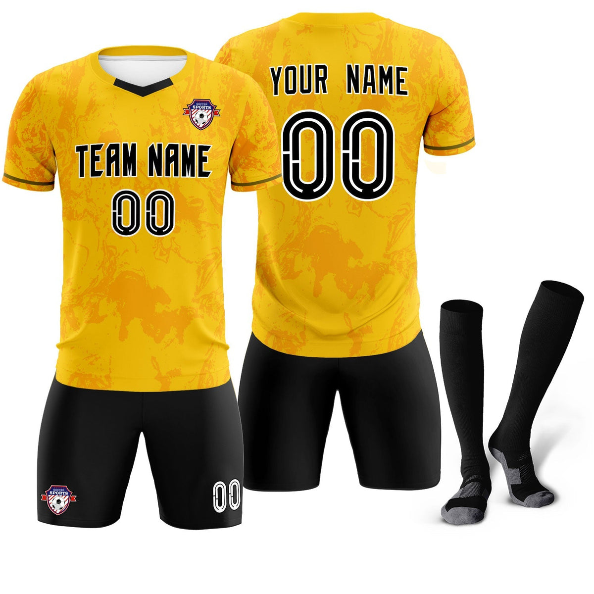 Custom Gold Classic Graffiti Pattern Sportswear Football Kit Jersey