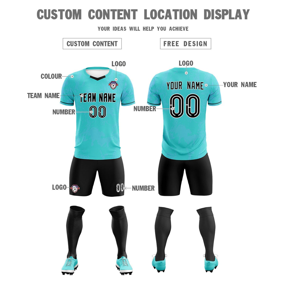 Custom Sky Blue Classic Graffiti Pattern Sportswear Soccer Tops/Sets Jersey