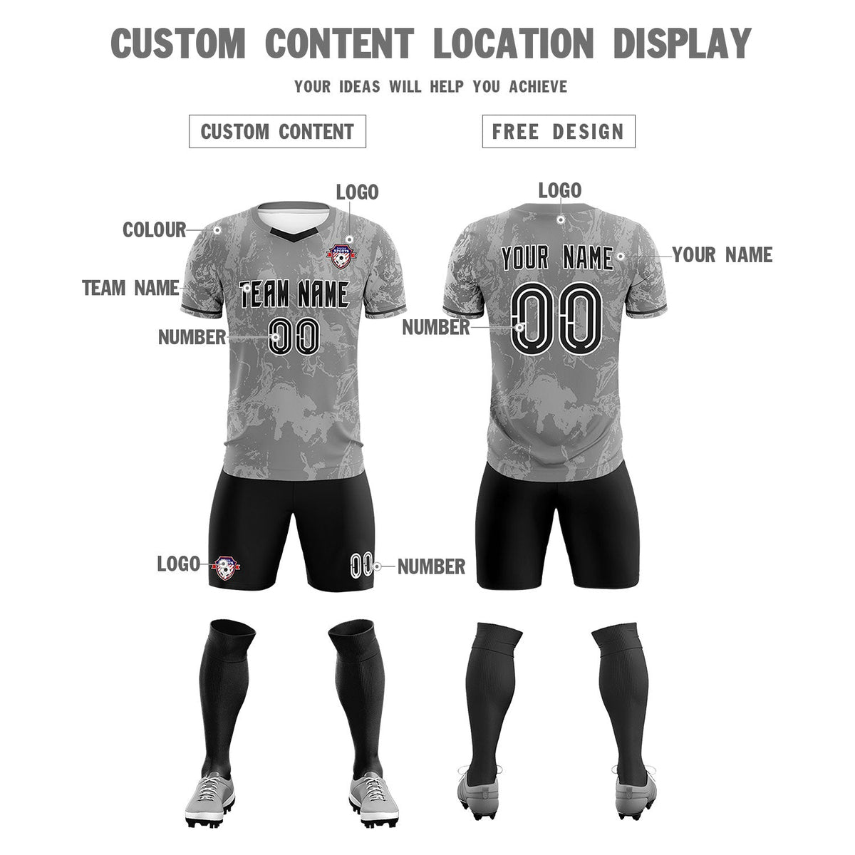 Custom Gray Classic Graffiti Pattern Sportswear Football Kit Jersey
