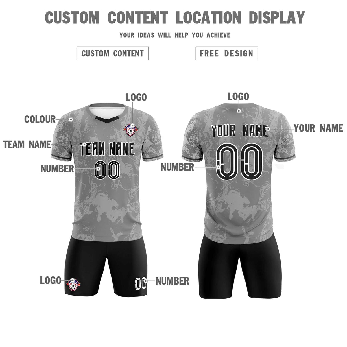 Custom Gray Classic Graffiti Pattern Sportswear Football Kit Jersey