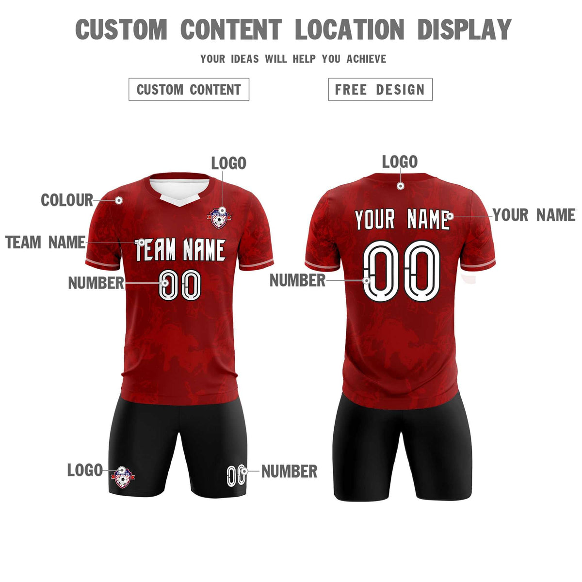 Custom Crimson Classic Graffiti Pattern Sportswear Soccer Tops/Sets Jersey