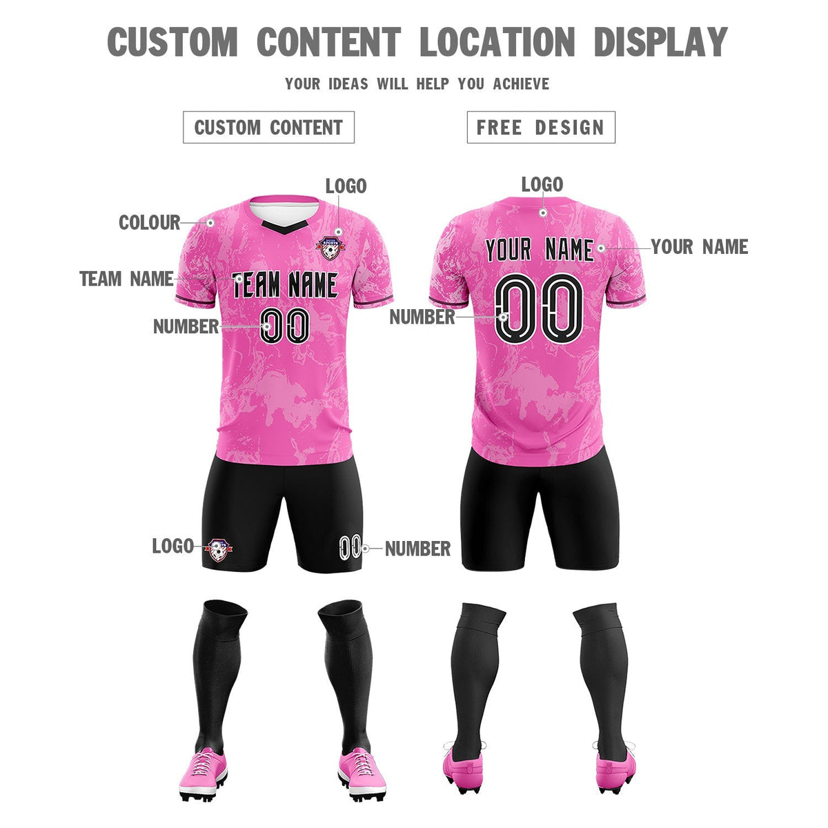 Custom Pink Classic Graffiti Pattern Sportswear Football Kit Jersey