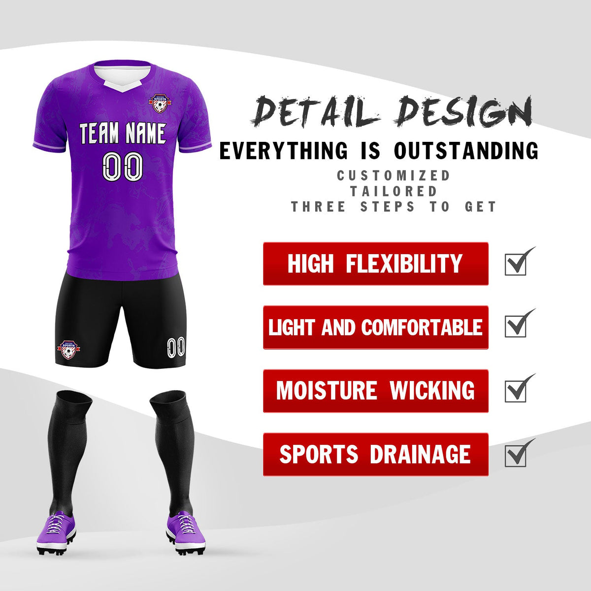 Custom Purple Classic Graffiti Pattern Sportswear Football Kit Jersey