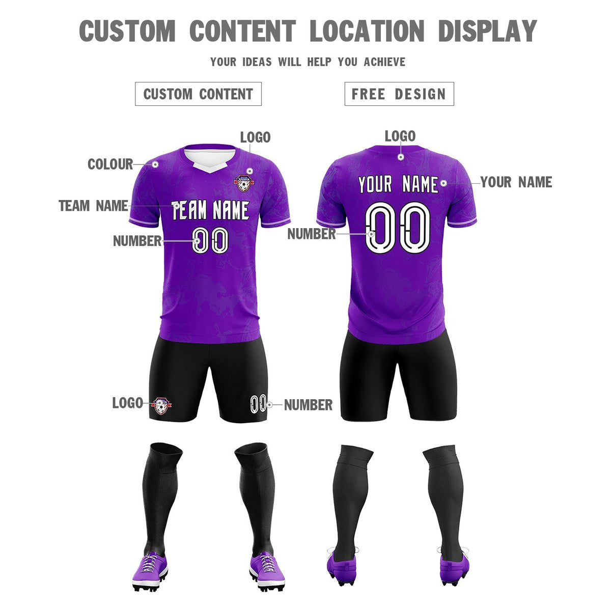 Custom Purple Classic Graffiti Pattern Sportswear Football Kit Jersey