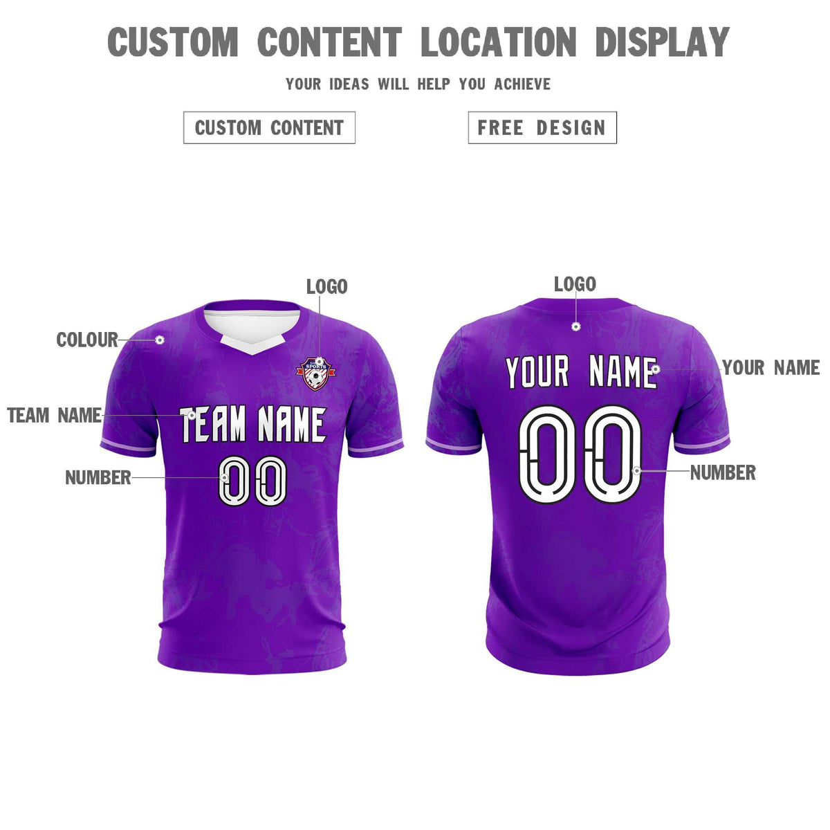 Custom Purple Classic Graffiti Pattern Sportswear Soccer Tops/Sets Jersey