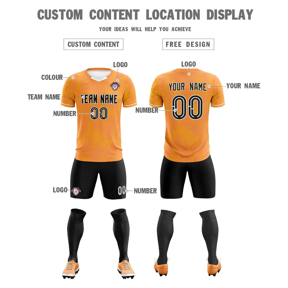 Custom Texas Orange Classic Graffiti Pattern Sportswear Soccer Tops/Sets Jersey