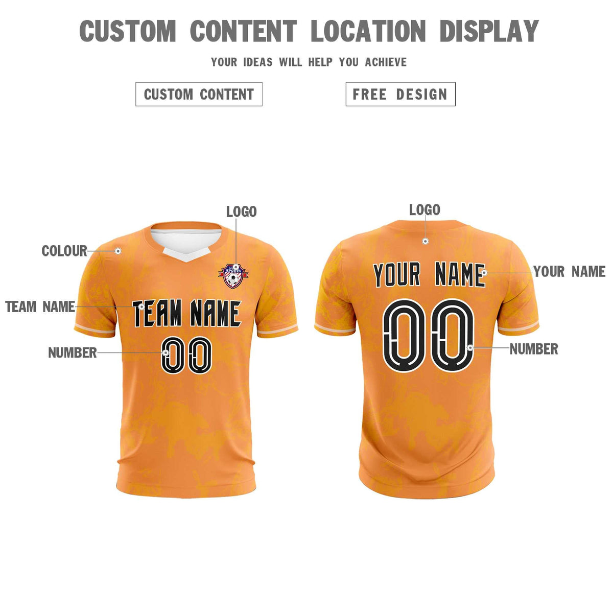 Custom Texas Orange Classic Graffiti Pattern Sportswear Soccer Tops/Sets Jersey