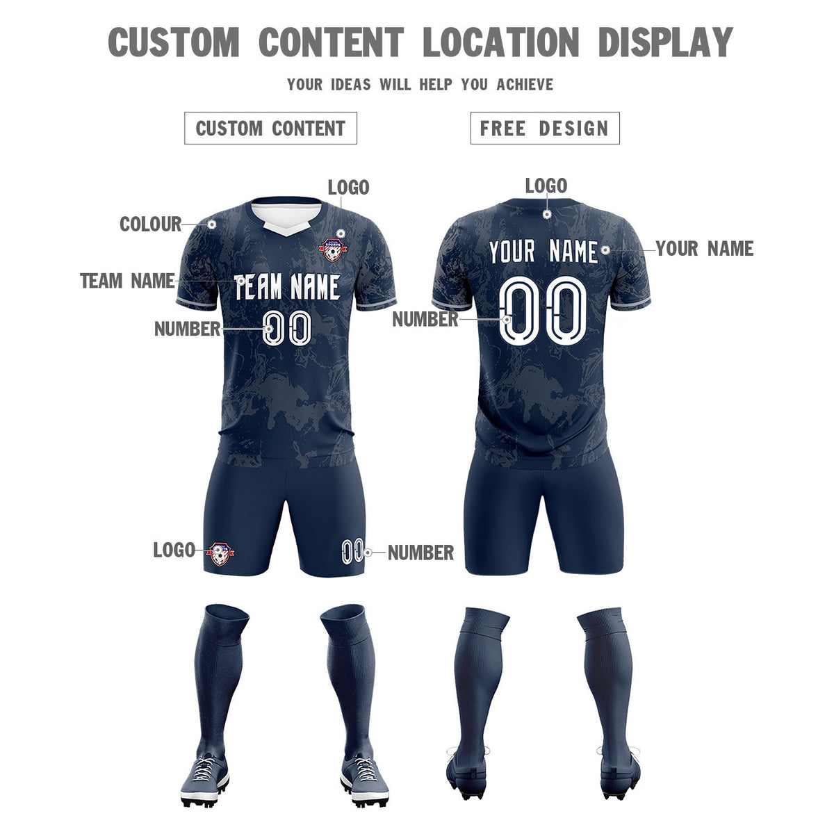 Custom Navy Classic Graffiti Pattern Sportswear Soccer Tops/Sets Jersey