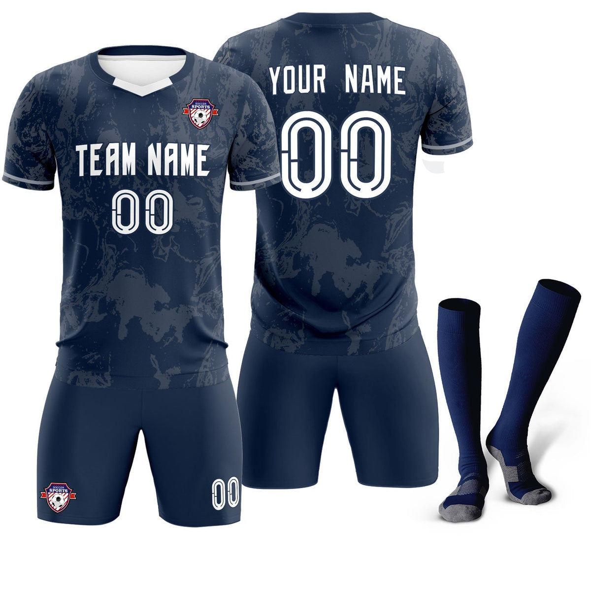Custom Navy Classic Graffiti Pattern Sportswear Football Kit Jersey