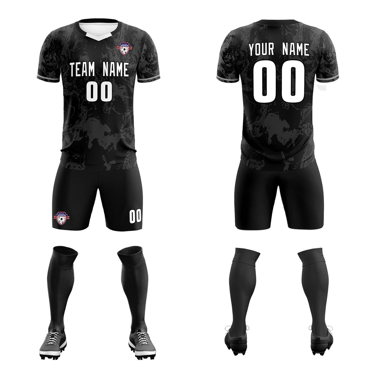 Custom Black Classic Graffiti Pattern Sportswear Football Kit Jersey