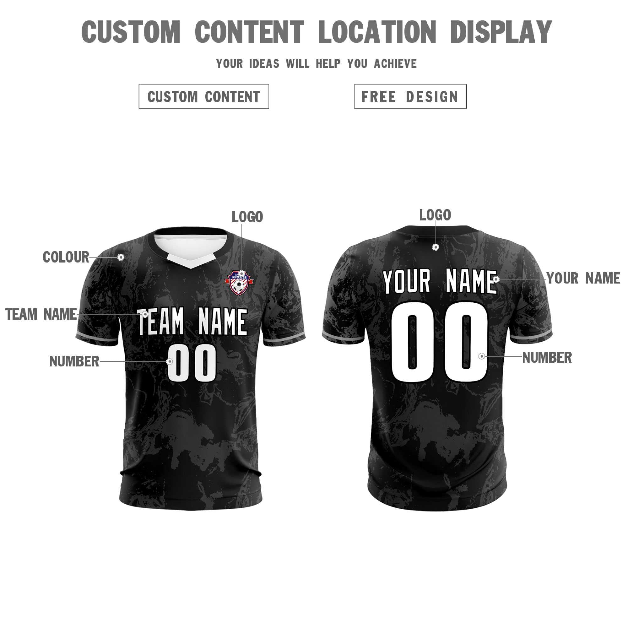 Custom Black Classic Graffiti Pattern Sportswear Soccer Tops/Sets Jersey