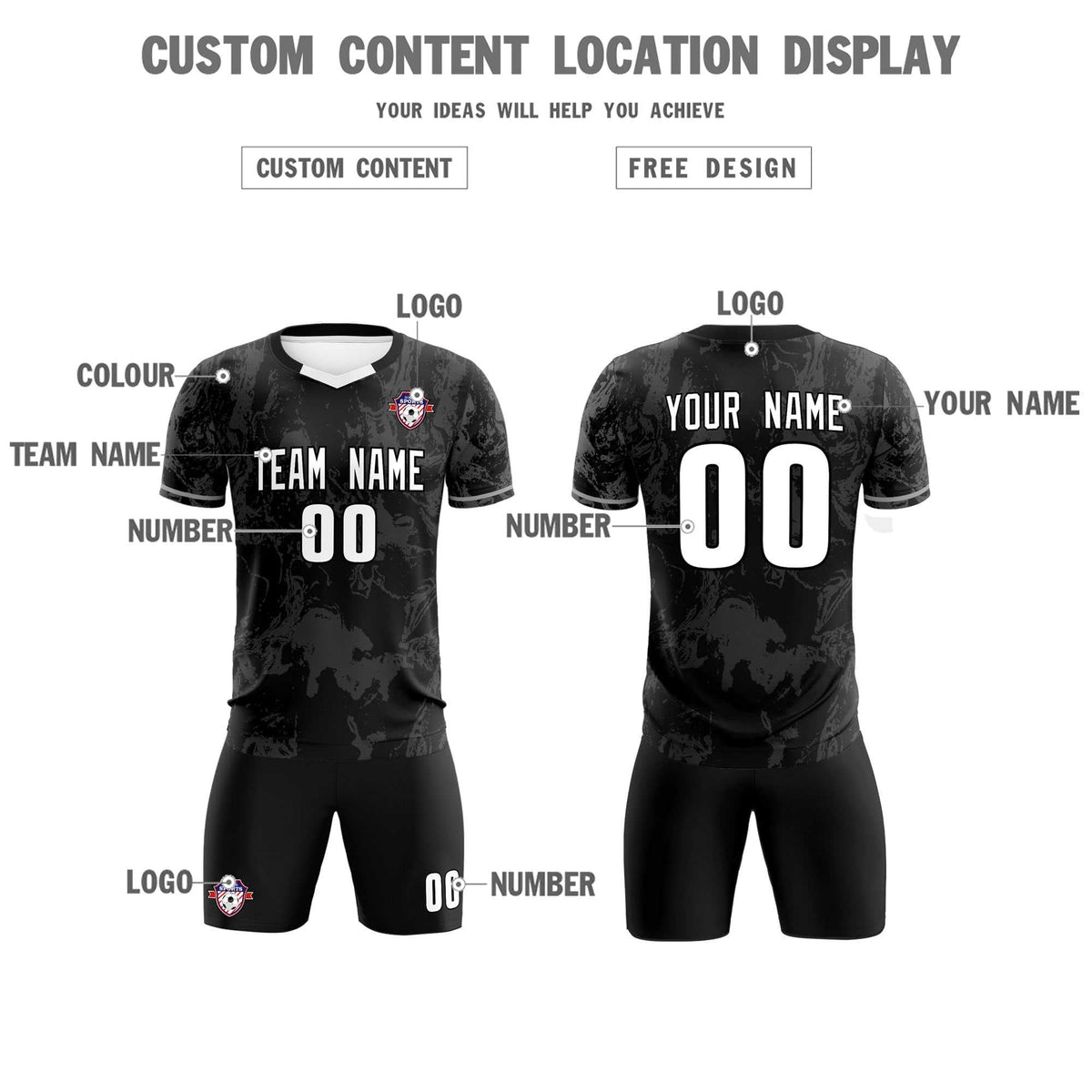 Custom Black Classic Graffiti Pattern Sportswear Football Kit Jersey