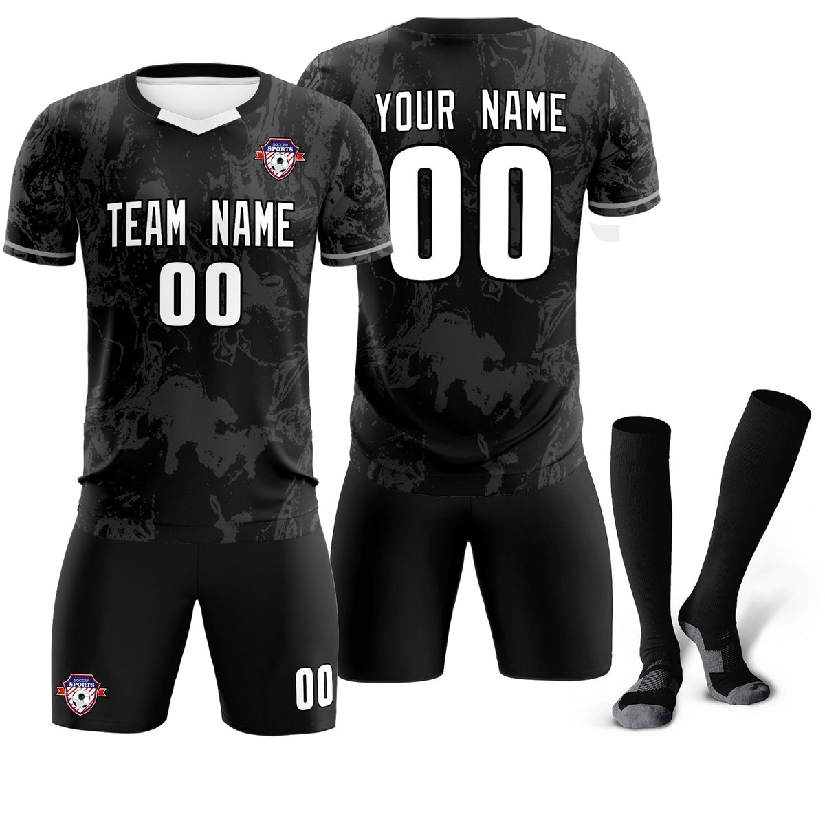 Custom Black Classic Graffiti Pattern Sportswear Soccer Tops/Sets Jersey