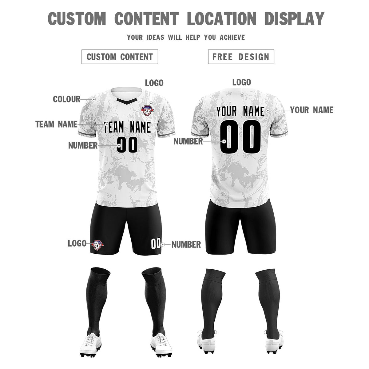 Custom White Classic Graffiti Pattern Sportswear Soccer Tops/Sets Jersey