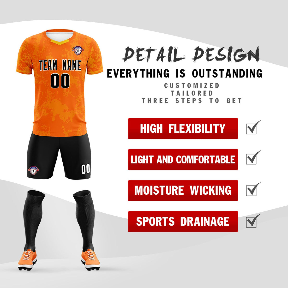 Custom Orange Classic Graffiti Pattern Sportswear Soccer Tops/Sets Jersey