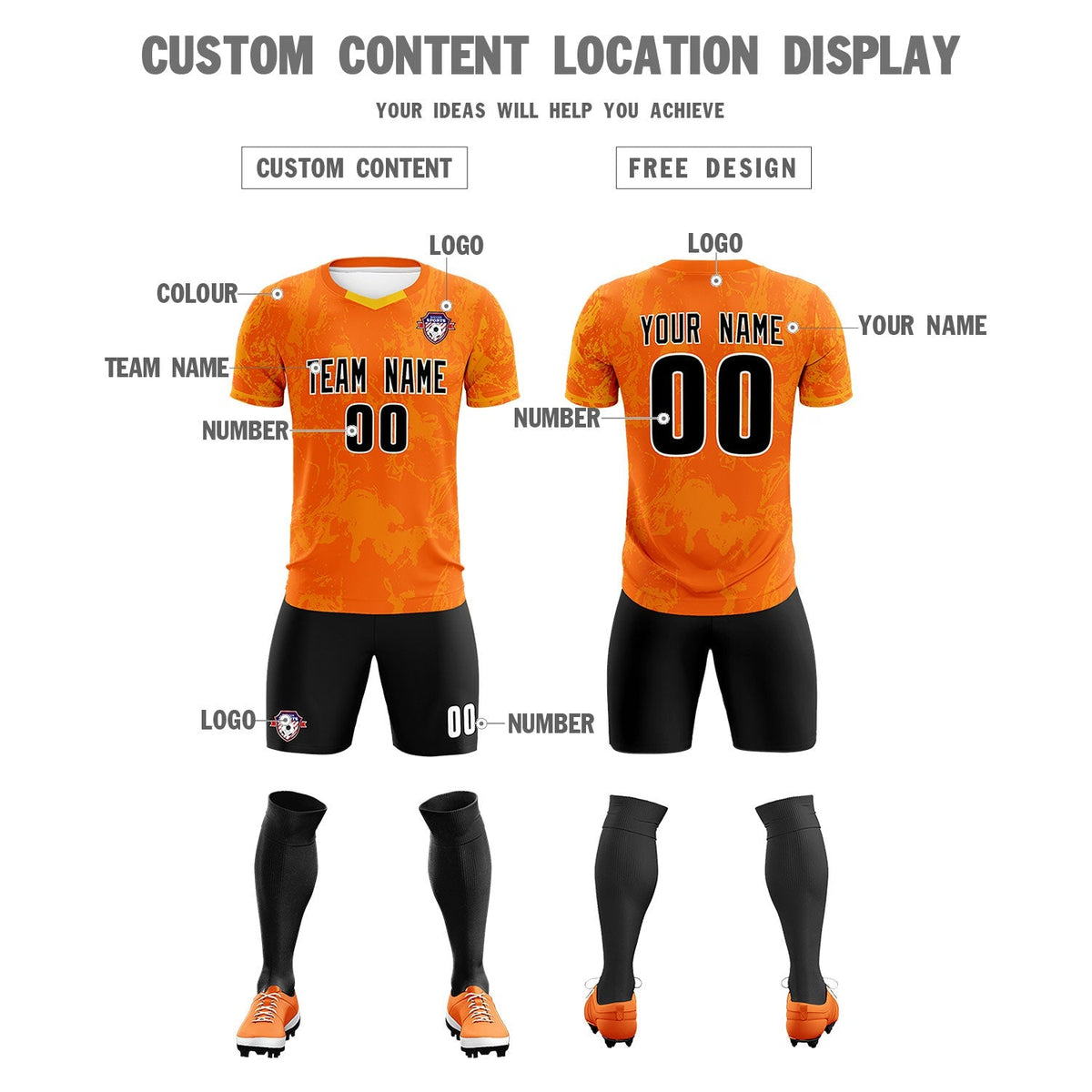 Custom Orange Classic Graffiti Pattern Sportswear Soccer Tops/Sets Jersey