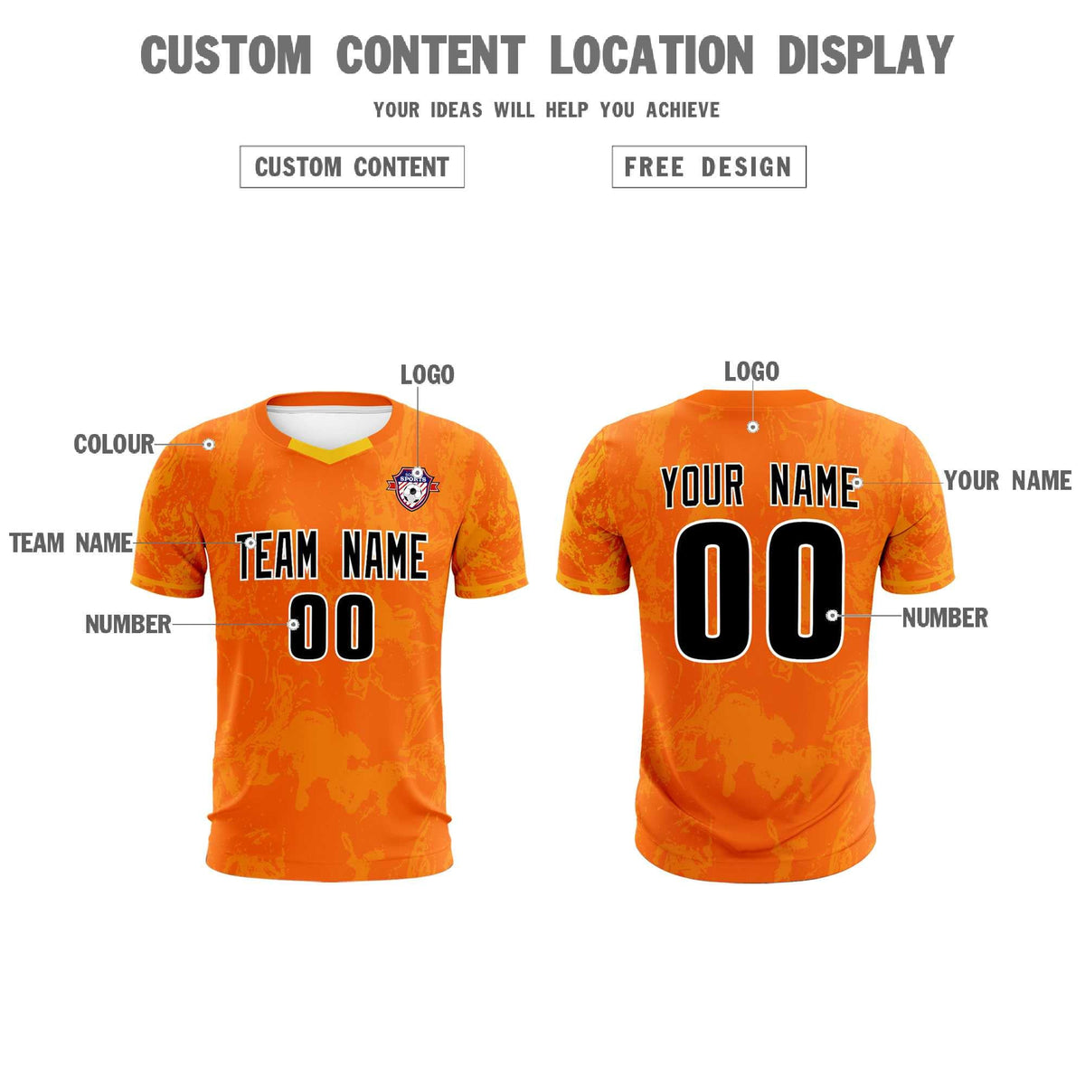 Custom Orange Classic Graffiti Pattern Sportswear Soccer Tops/Sets Jersey