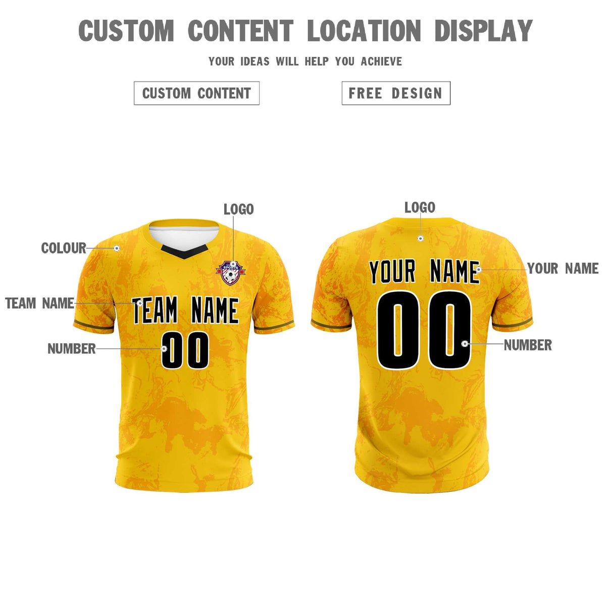 Custom Gold Classic Graffiti Pattern Sportswear Football Kit Jersey