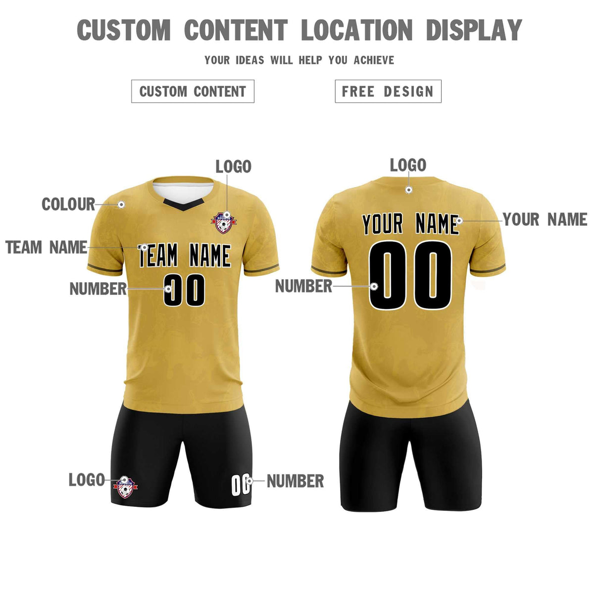 Custom Old Gold Classic Graffiti Pattern Sportswear Soccer Tops/Sets Jersey