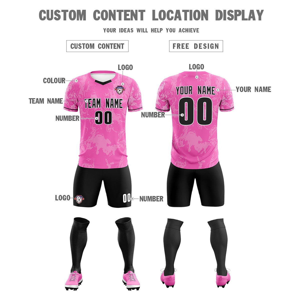 Custom Pink Classic Graffiti Pattern Sportswear Football Kit Jersey