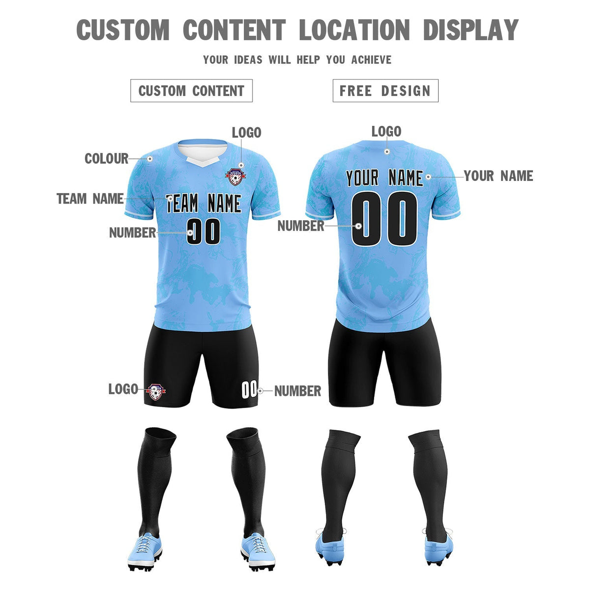 Custom Light Blue Classic Graffiti Pattern Sportswear Soccer Tops/Sets Jersey