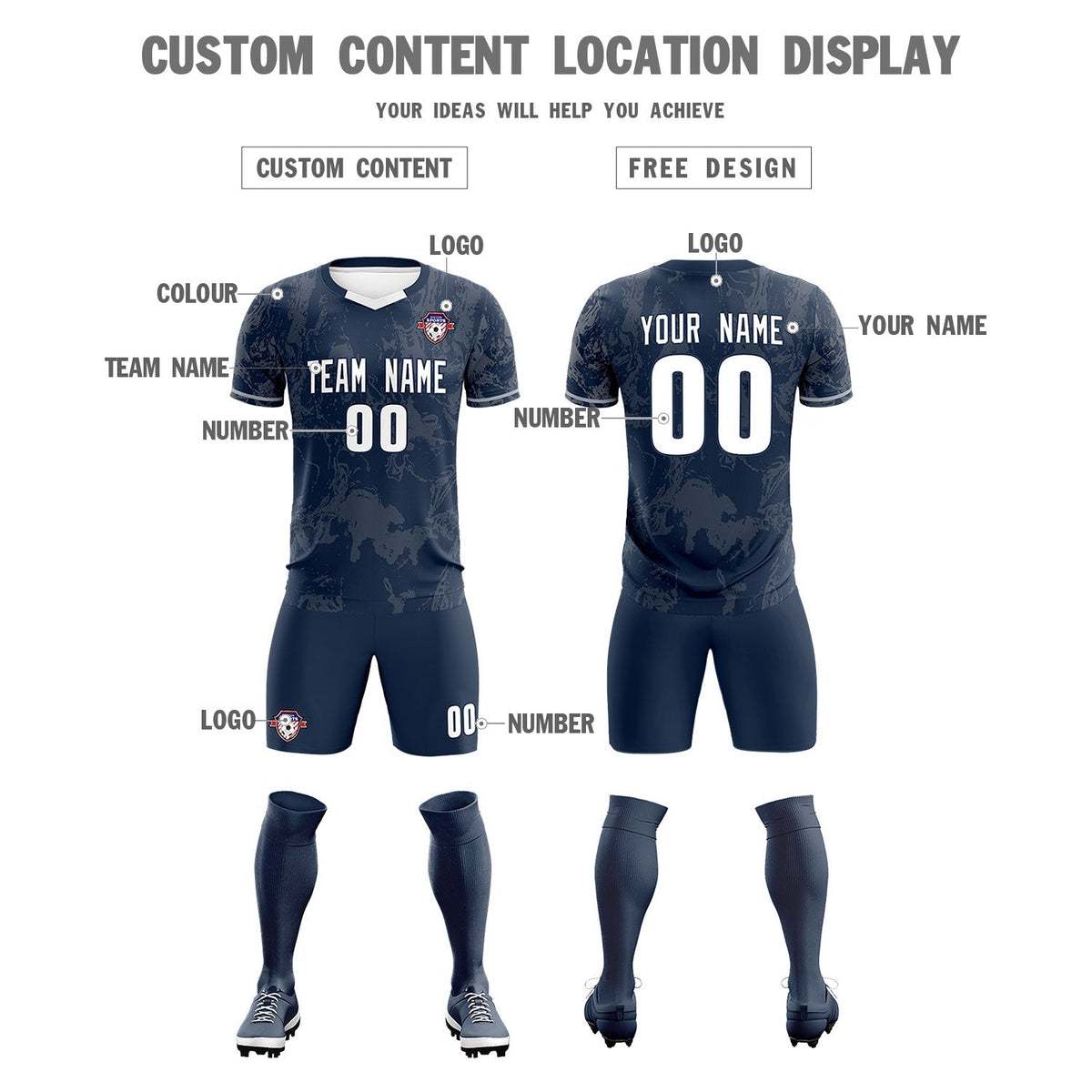 Custom Navy Classic Graffiti Pattern Sportswear Soccer Tops/Sets Jersey