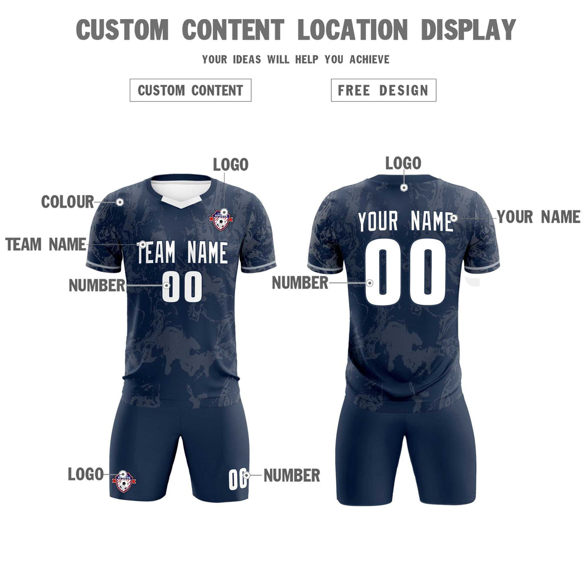 Custom Navy Classic Graffiti Pattern Sportswear Football Kit Jersey